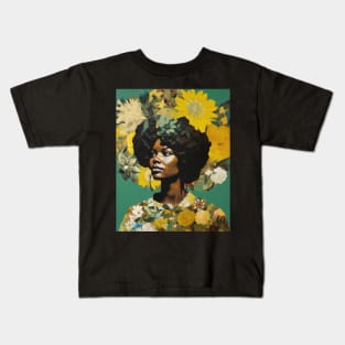 Black Woman Portrait With Yellow Flowers Collage Kids T-Shirt